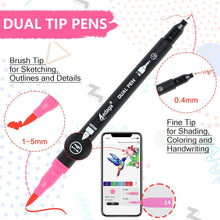 Load image into Gallery viewer, 80 Colors Numbered Dual Tip Brush Pens with Free App, Fine and Brush Tips Pens for Adults and Kids, Coloring Markers for Coloring Book Bullet Journaling Note Taking Planner Hand Lettering