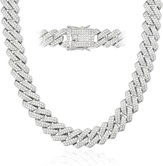 Mens Cuban Link Chain Miami Cuban Necklace 18K Gold Silver Chain Diamond Cut Chains For Men Women 14mm Iced Out Hip Hop Jewelry with Gift Box