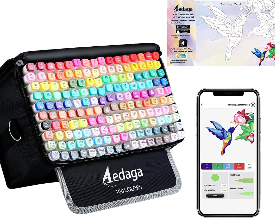 YHC 160 Colors Alcohol Markers for Artists, Free APP for Coloring, Dual Tips Alcohol-Based Markers for Drawing,Painting and Sketching, Great Gift Idea for Kids and Adults.