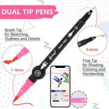 Load image into Gallery viewer, 80 Colors Numbered Dual Tip Brush Pens with Free App, Fine and Brush Tips Pens for Adults and Kids, Coloring Markers for Coloring Book Bullet Journaling Note Taking Planner Hand Lettering
