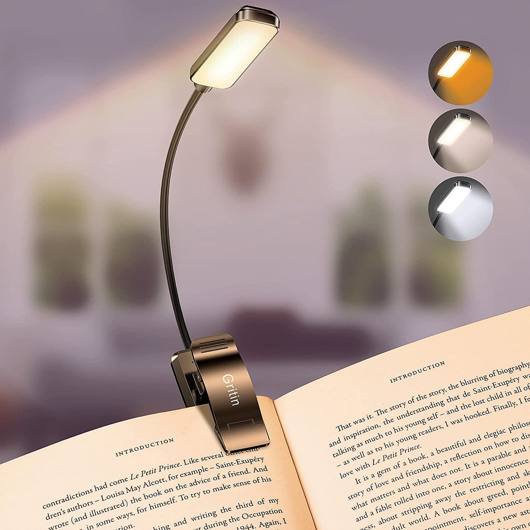 9 LED Rechargeable Book Light for Reading in Bed - Eye Caring 3 Color Temperatures,Stepless Dimming Brightness,12+Hrs Runtime Small Lightweight Clip On Book Reading Light for Kids,Studying